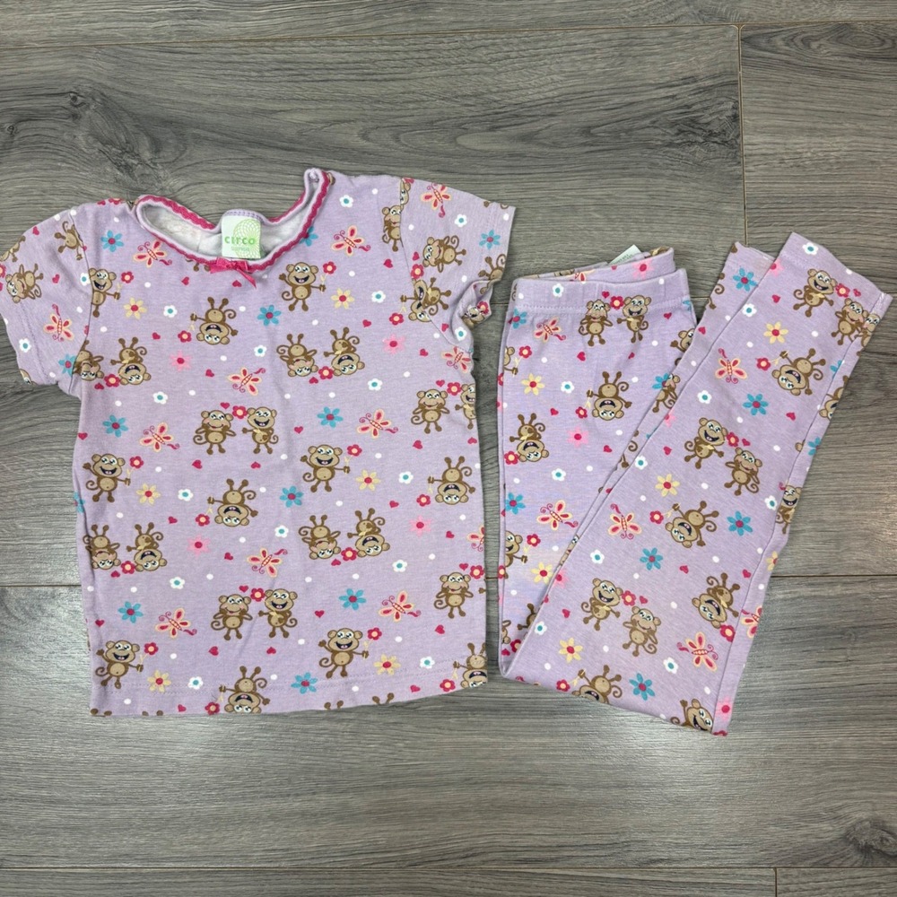 2008 Y2K Circo Girls Purple Cute Monkey Butterfly Floral Pajama Set Size 8